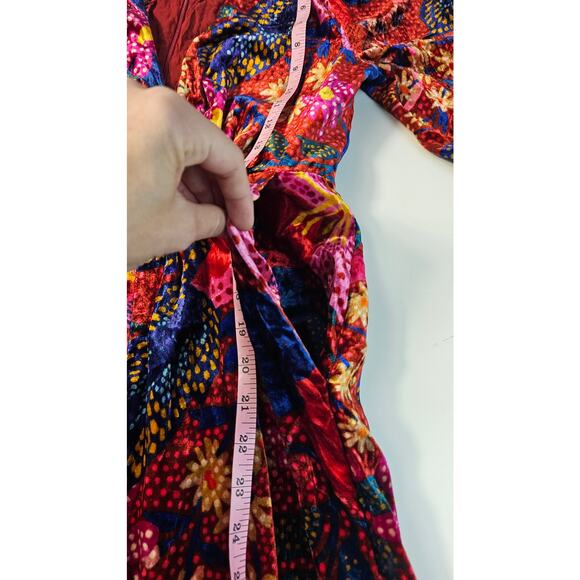 Farm rio snake garden red velour floral bright jumpsuit long sleeve winter S - Picture 13 of 14